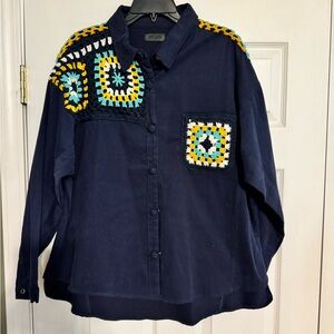 Umgee Navy Top with Crochet Accents